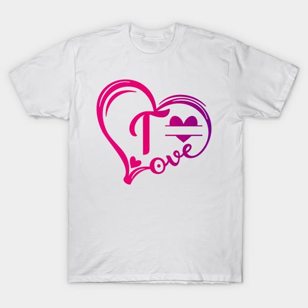 letter t monogram in the shape of love T-Shirt by Candy Store